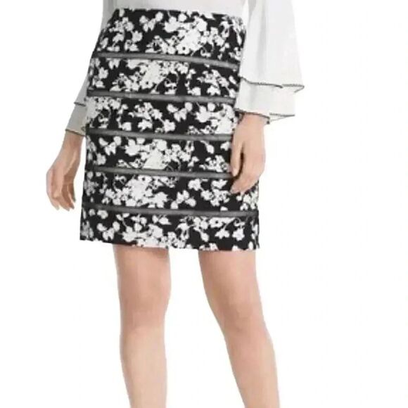 White House Black Market Women's White & Black Floral w Lattice Lined Pencil Str - Picture 2 of 11